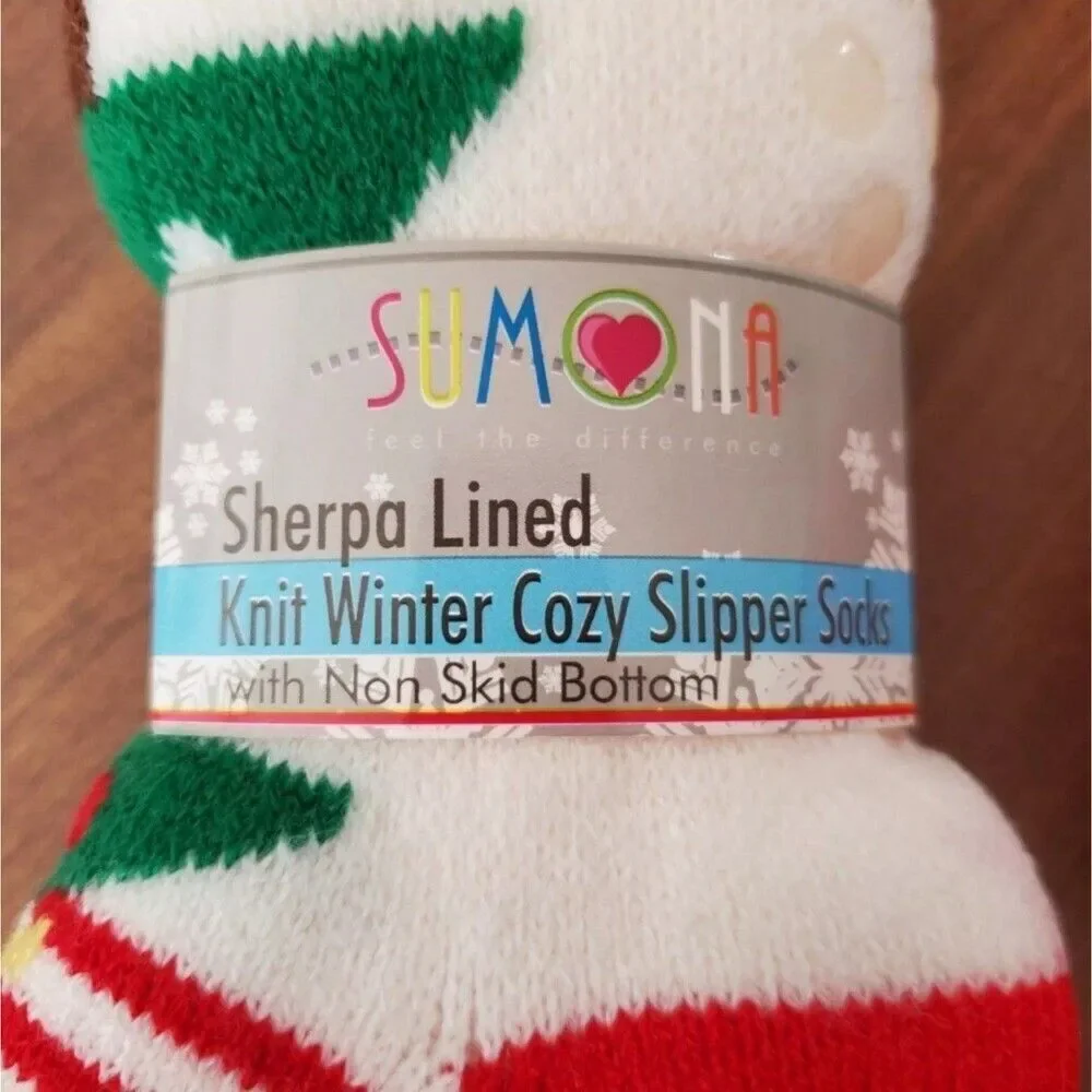Sumona Sherpa Lined Cabin Socks Knit None Skid Winter Cozy Slipper Set of 3